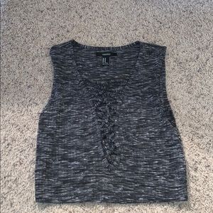Forever 21 Gray Crop Top with Lace Up Neckline